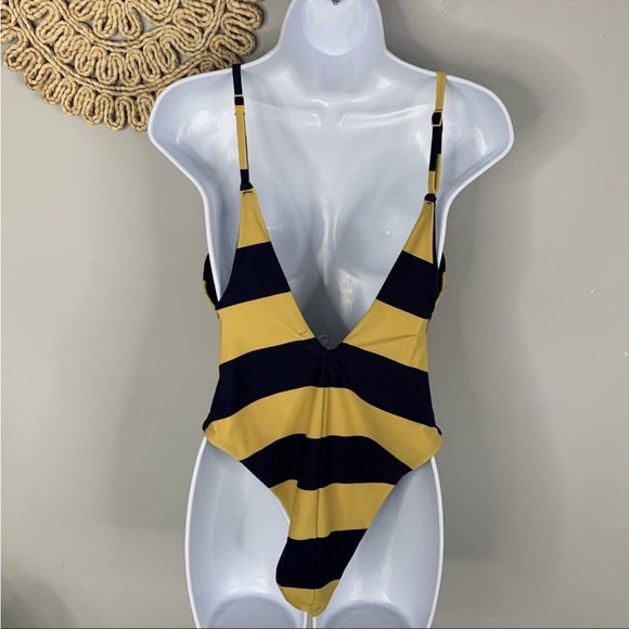 Aerie Womens Swimsuit Large Multicolor Striped One Piece Low Cut Deep V-Neck - Picture 5 of 5